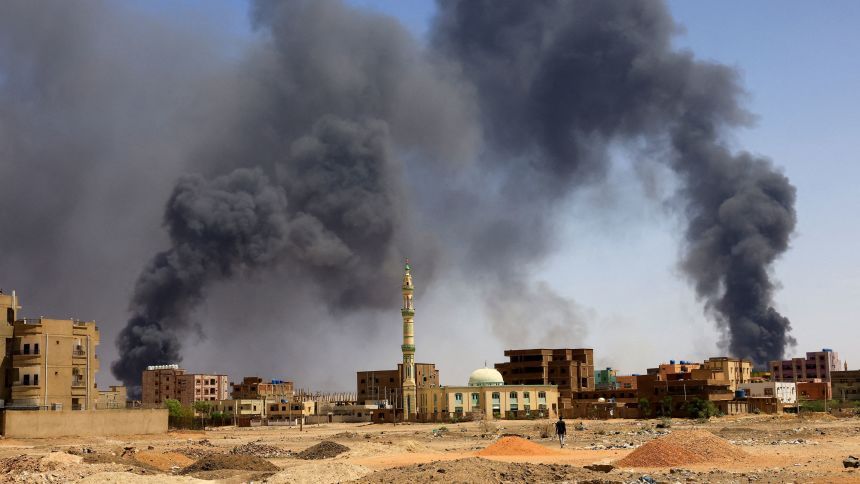 Smoke rises above buildings after aerial bombardment during clashes between the paramilitary Rapid Support Forces and the Sudanese military in Khartoum, Sudan, in 2023. (Reuters)