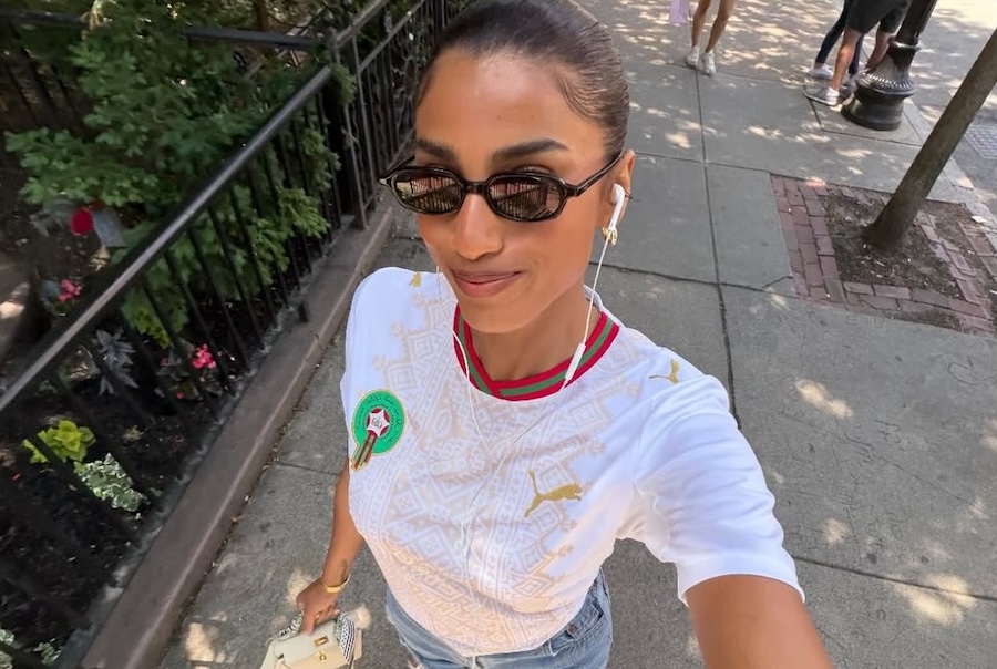 Dutch-Moroccan-Egyptian model Imaan Hammam showed her support for Morocco’s national football team on Friday as the Atlas Lions secured a 1-0 victory over Scotland in their FIFA World Cup 2026 Group C match in Boston. (Instagram)
