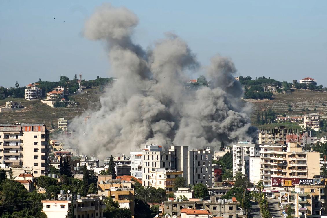 Smoke rises from the site of a string of Israeli airstrikes that targeted the southern Lebanese city of Nabatieh on Jun. 20, 2026. (AFP)