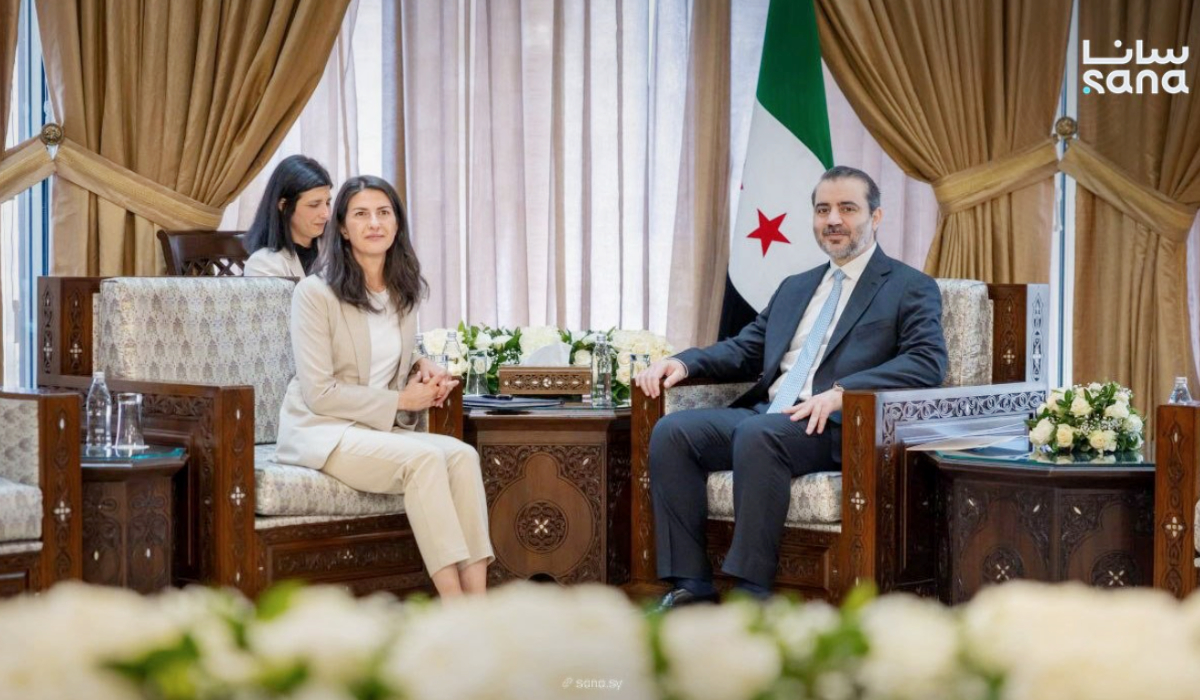 Syrian Foreign Minister Asaad Hassan Al-Shaibani with German Deputy Foreign Minister Serap Guler. (SANA)