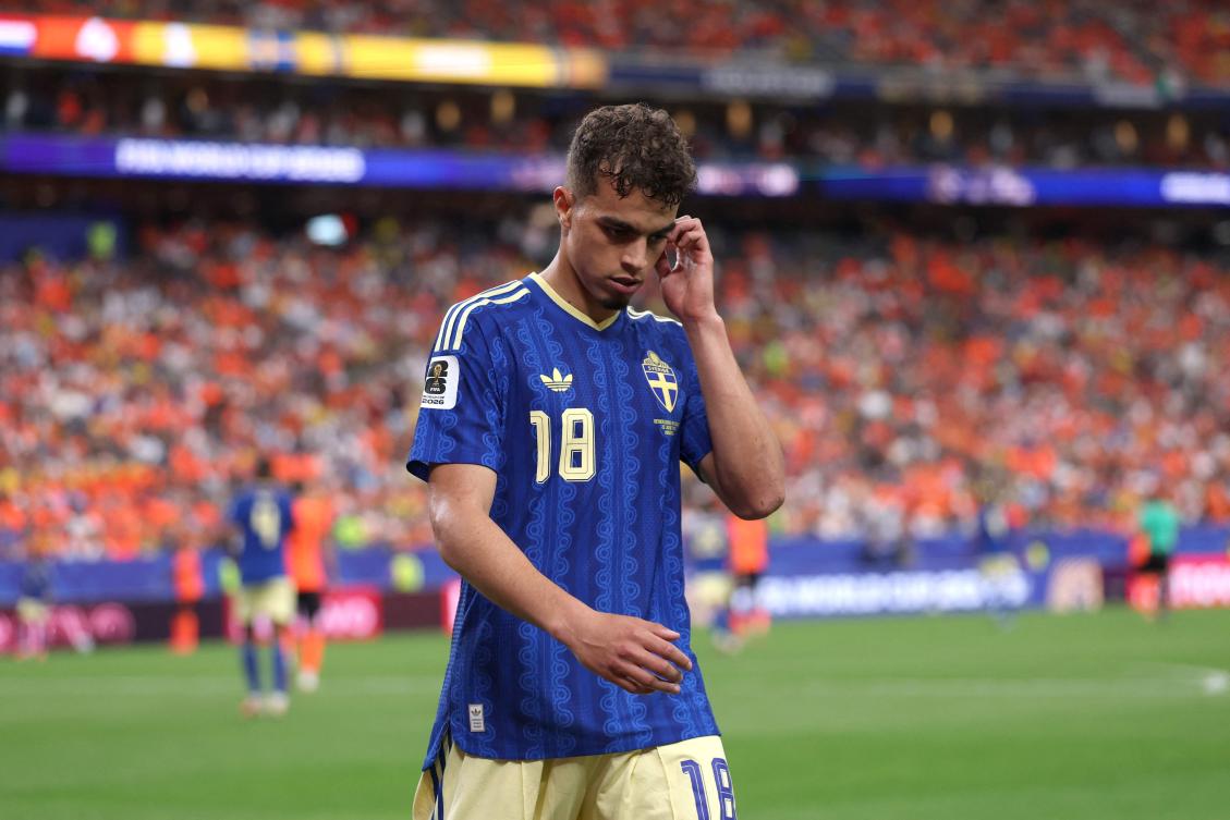 Yasin Ayari #18 of Sweden reacts during the FIFA World Cup 2026 Group F match between Netherlands and Sweden at Houston Stadium on June 20, 2026 in Houston, Texas. (Photo by Lars Baron / GETTY IMAGES NORTH AMERICA / Getty Images via AFP)