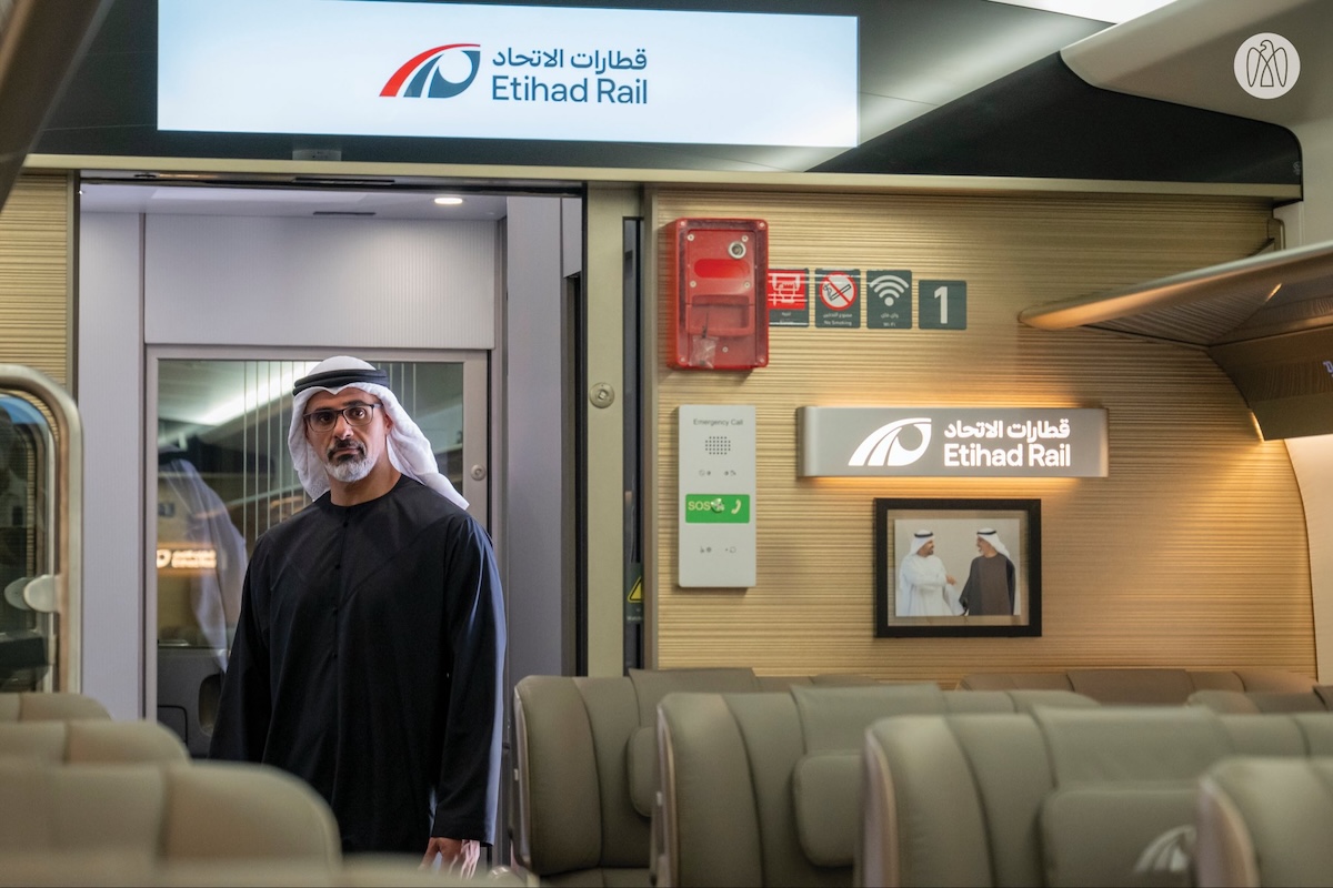Abu Dhabi Crown Prince Khaled bin Mohamed bin Zayed inaugurated the MBZ City Passenger Station and witnessed the unveiling of the UAE passenger rail network. (Etihad Rail)