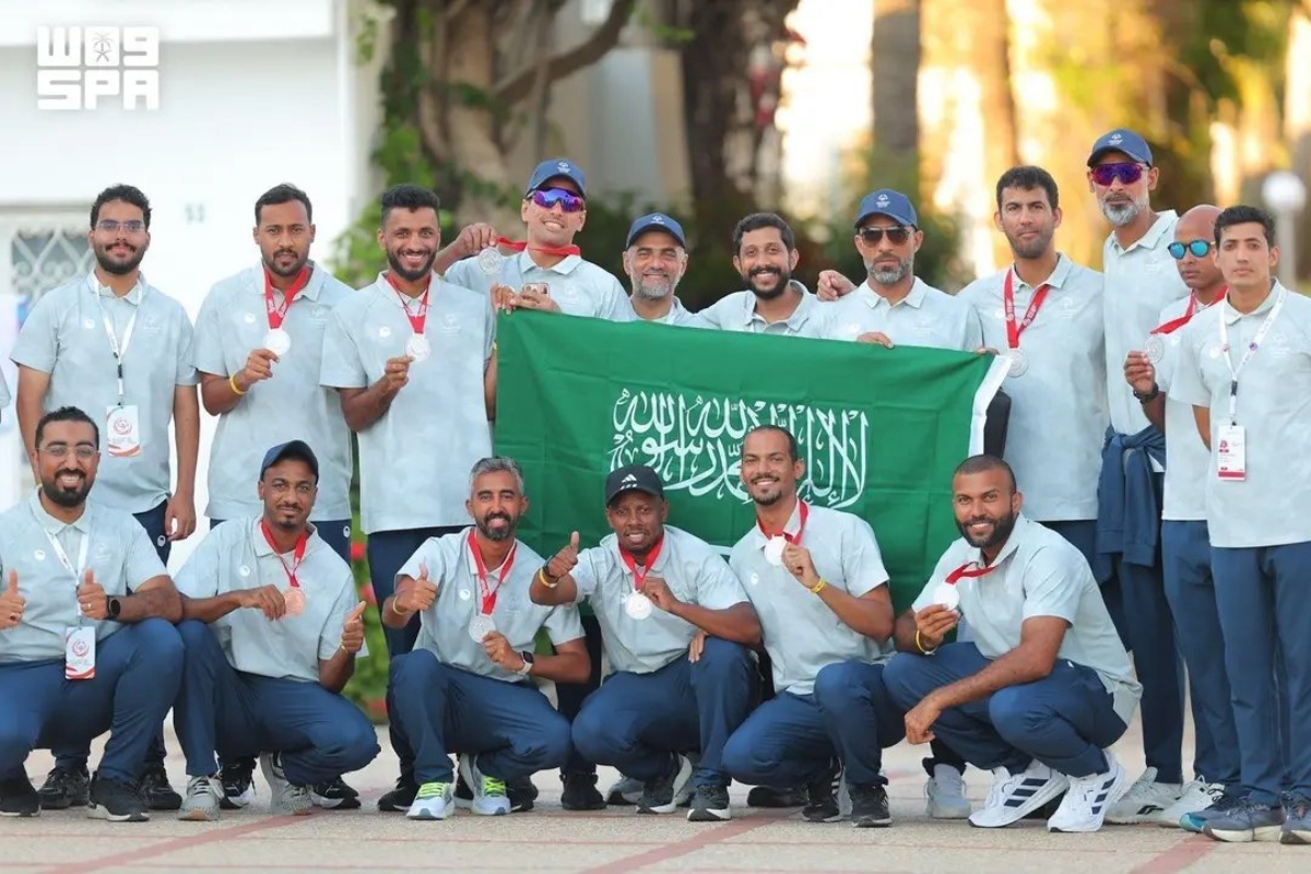 Saudi team celebrates participation at the 10th Special Olympics Middle East and North Africa Regional Beach Games in Tunisia. (SPA)