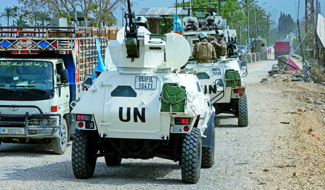 French peacekeeper vehicles serving with the United Nations Interim Force in Lebanon (UNIFIL) in April. (AFP/File)