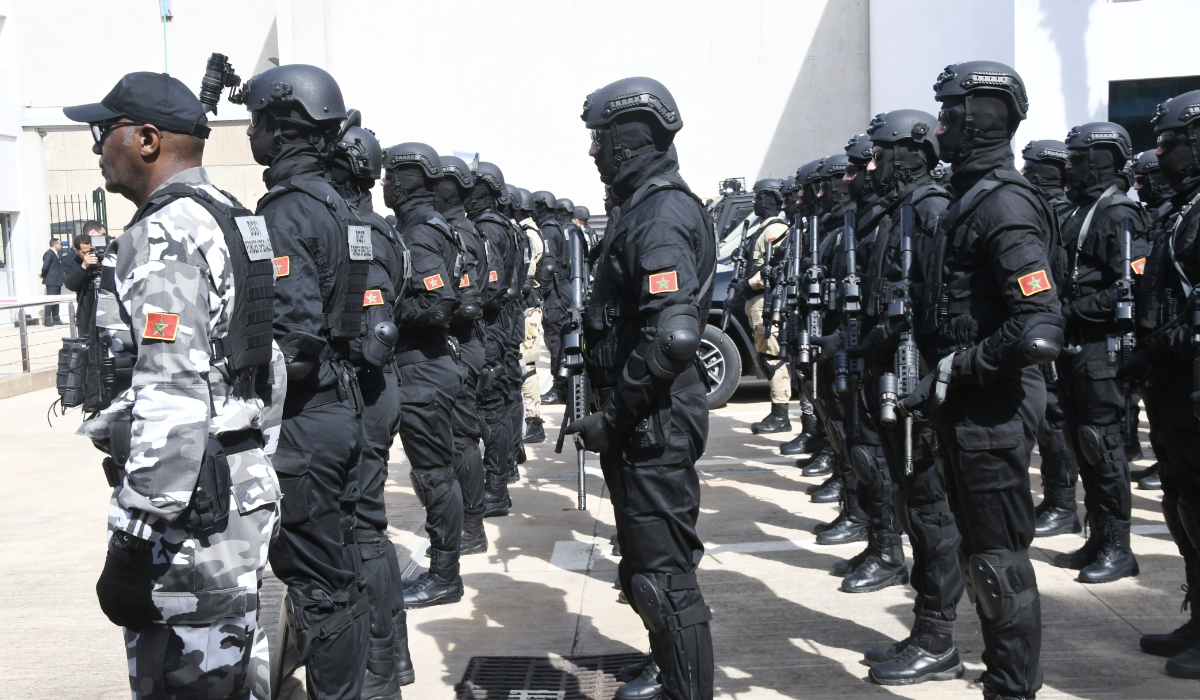 Morocco's security forces stand in formation at the Central Bureau of Judicial Investigations (BCIJ) headquarters in Sale, Morocco. (EPA file photo)