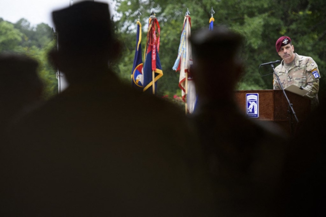 18th Airborne Corps Commander Lt. Gen Christopher Donahue makes remarks during a ceremony in North Carolina, US. (AFP)