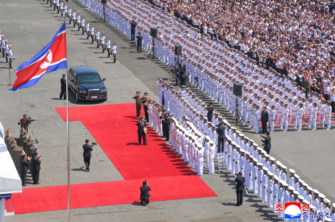 North Korean leader Kim Jong Un attends the commissioning ceremony of the new multipurpose destroyer Choe Hyon at Nampho port, North Korea. (KCNA)