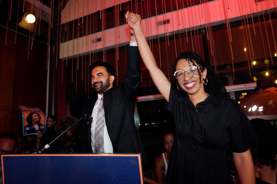 New York City Mayor Zohran Mamdani, celebrates with Democratic congressional candidate Darializa Avila Chevalier in New York on Tuesday. (AP)
