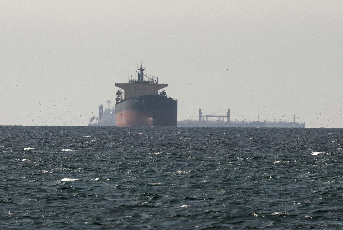 Cargo ships in the Gulf, near the Strait of Hormuz, as seen from northern Ras Al-Khaimah, near the border with Oman's Musandam governorate. (Reuters/File)