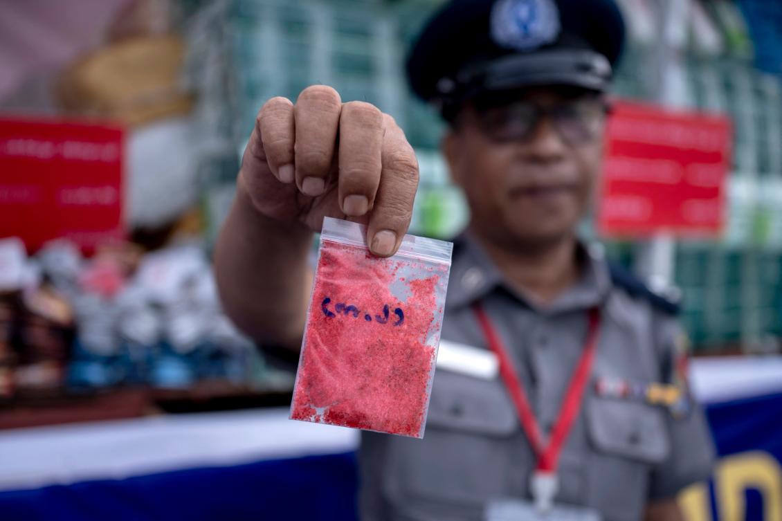 Police said Friday the value of drugs destroyed is more than double last year’s total, with $321 million burned in Yangon alone. (AFP)