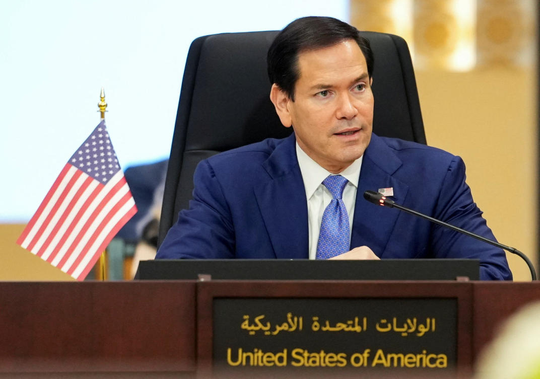 US Secretary of State Marco Rubio speaks during a meeting with foreign ministers of the Gulf Cooperation Council Member States at The Ritz-Carlton Bahrain during Rubio's visit to the Middle East to discuss the interim deal between the U.S. and Iran with Arab Gulf allies, in Manama, Bahrain, June 25, 2026. (REUTERS/Eric Lee/Pool)