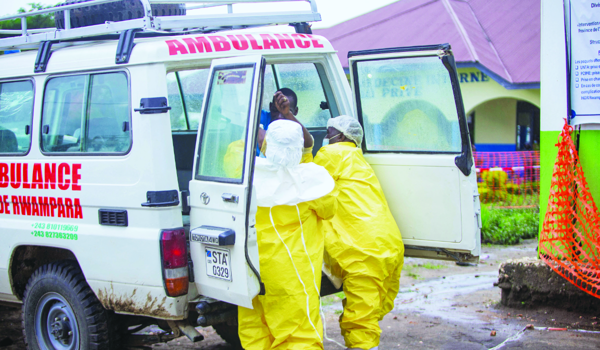 Congolese health workers receive a patient at the Rwampara General Hospital as authorities intensify efforts to contain the Ebola outbreak. (Reuters file photo)