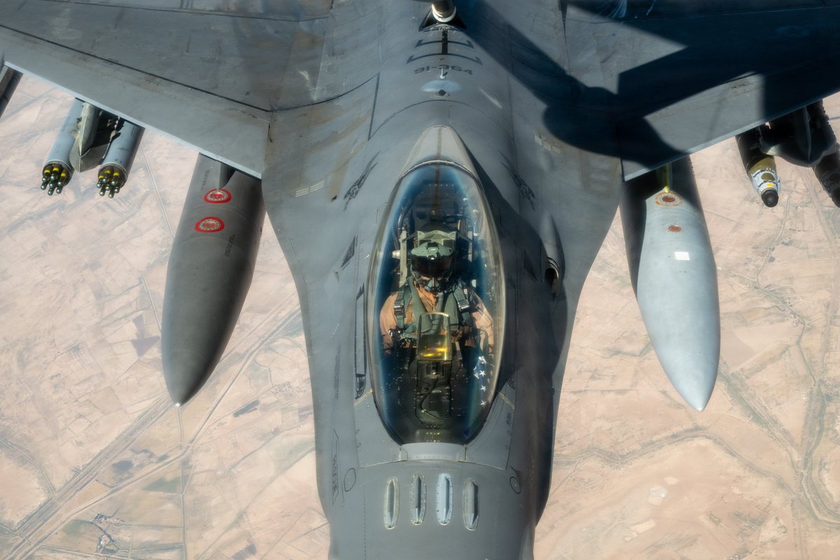 F-16 fighter jets on patrol in the Middle East. American military aircraft bombed missile, drone and radar targets in Iran on Friday. (US Central Command)
