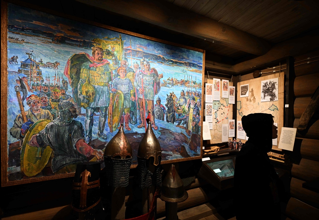 A schoolboy tours the Battle on the Ice Museum dedicated to the 1242 battle on the frozen Lake Peipus in the village of Samolva, Russia. (AFP)