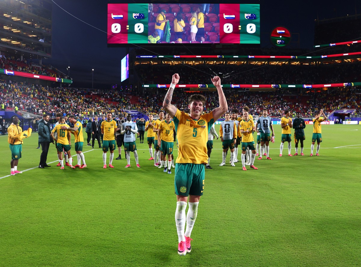 Jordan Bos #5 of Australia celebrates after a 0-0 draw during the FIFA World Cup 2026 Group D match between Paraguay and Australia at San Francisco Bay Area Stadium on June 25, 2026 in Santa Clara, California. (AFP)