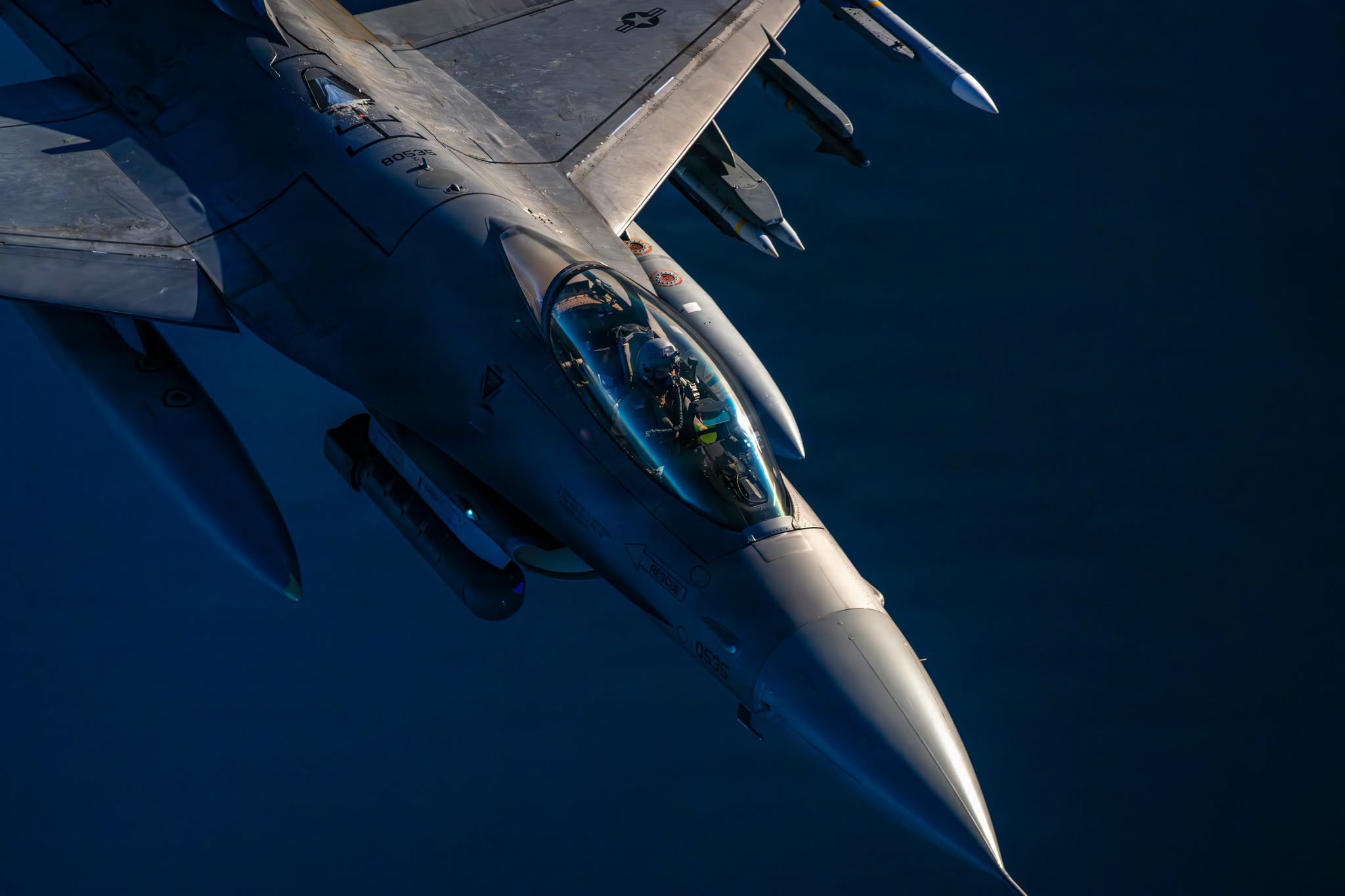 A US Air Force F-16 fighter jet patrols the skies over the Middle East. (Central Command)