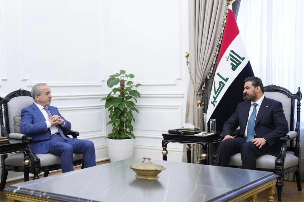 Iraqi Prime Minister Ali Al-Zaidi during his interview with Asharq Al-Awsat Editor-in-Chief in Baghdad on Sunday. (Supplied)