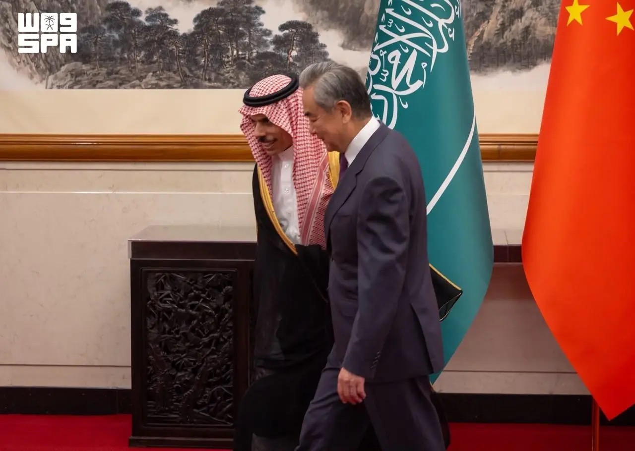 China’s Foreign Minister Wang Yi and Saudi Foreign Minister Prince Faisal bin Farhan held talks in Beijing on Tuesday. (SPA)