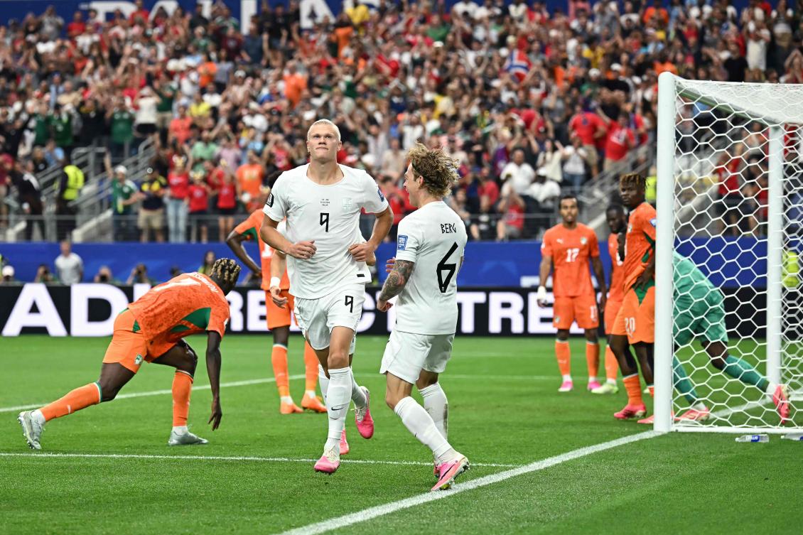 Norway’s Erling Haaland celebrates after scoring his team’s second goal during the 2026 World Cup round of 32 match against the Ivory Coast at Dallas Stadium in Arlington, June 30, 2026. (AFP)