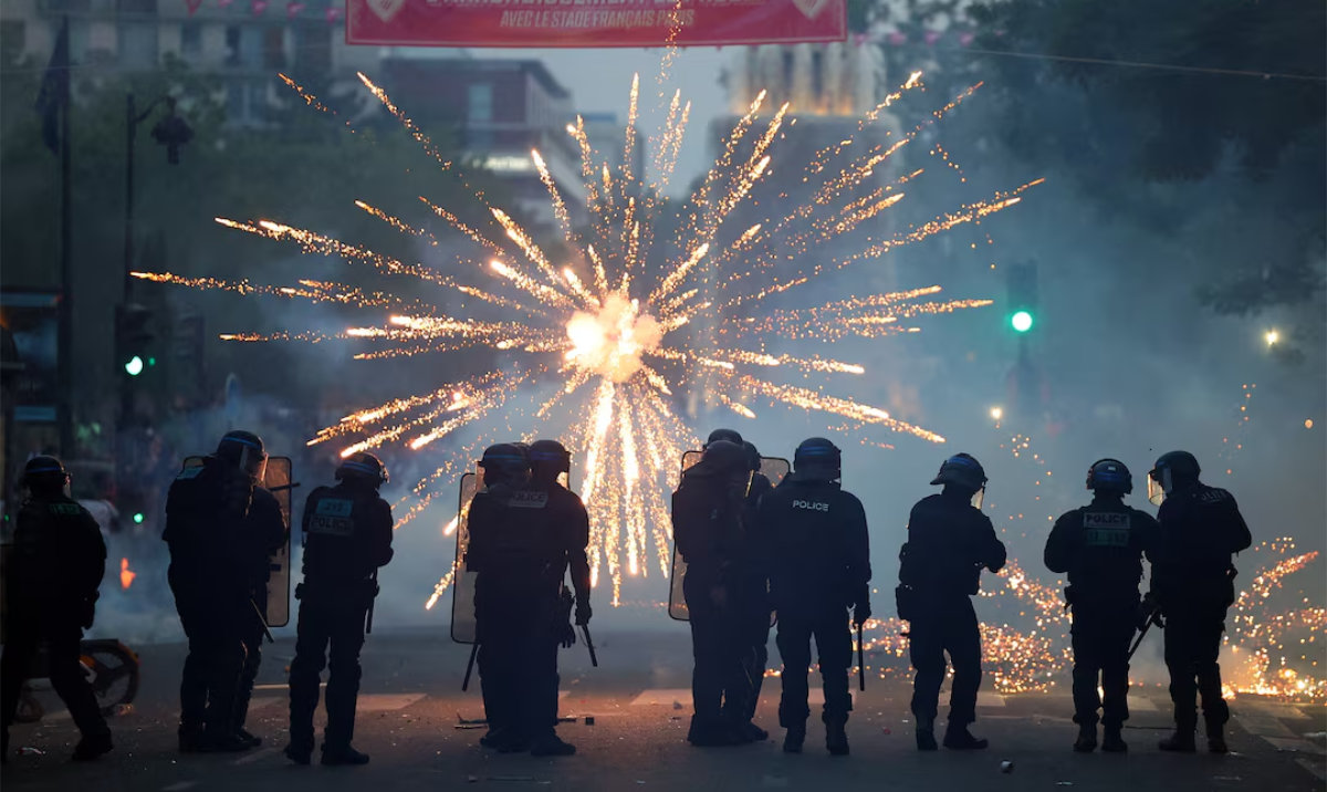Police officers in the streets of Paris after Paris-Saint Germain won the UEFA Champions League on May 31, 2026. (Reuters)