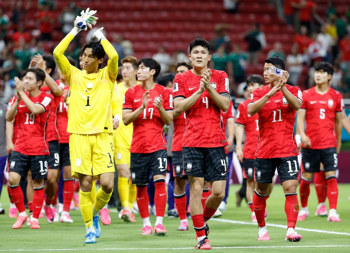 South Korea’s players celebrate after winning their 2026 World Cup Group A match against the Czech Republic at the Guadalajara Stadium in Zapopan on June 11, 2026. (AFP)