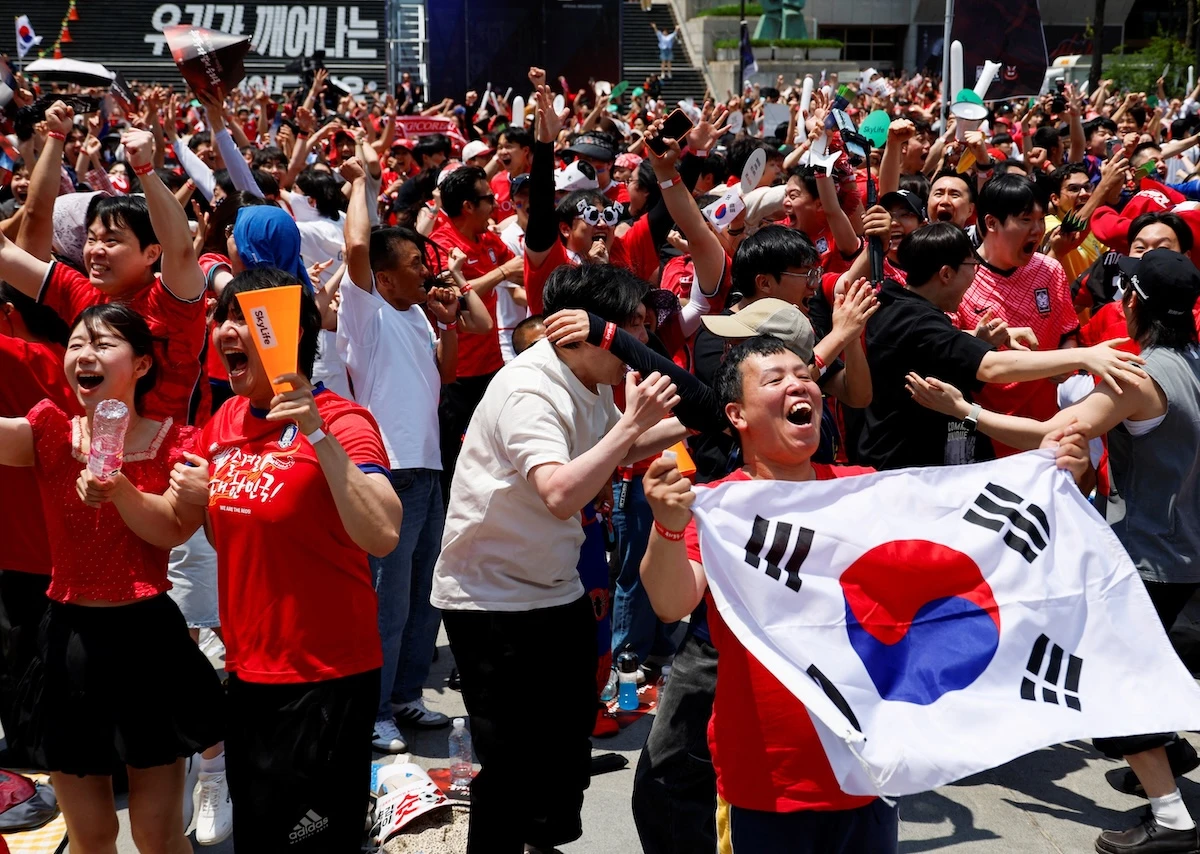 Fans celebrate as South Korea’s Oh Hyeon-gyu scores their second goal against the Czech Republic during their FIFA World Cup 2026 Group A match on June 12, 2026. (Reuters)