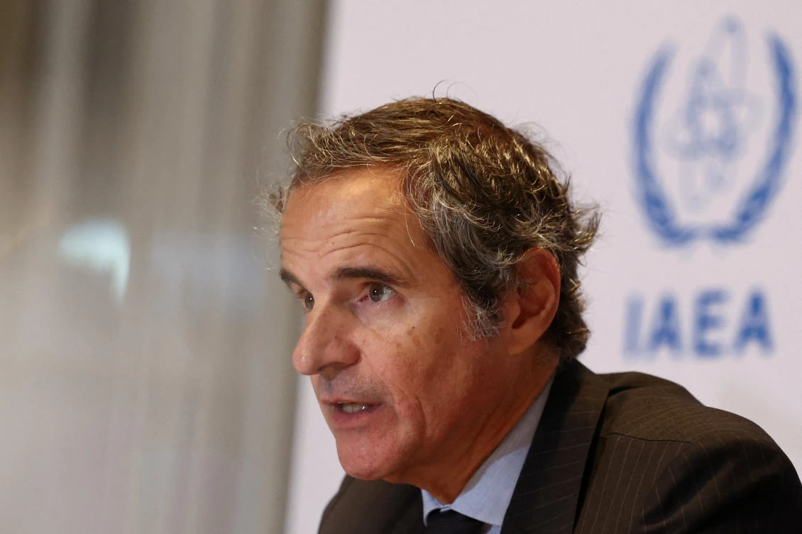Director General of IAEA Rafael Grossi speaks during a press conference in Abu Dhabi on Tuesday. (Reuters)