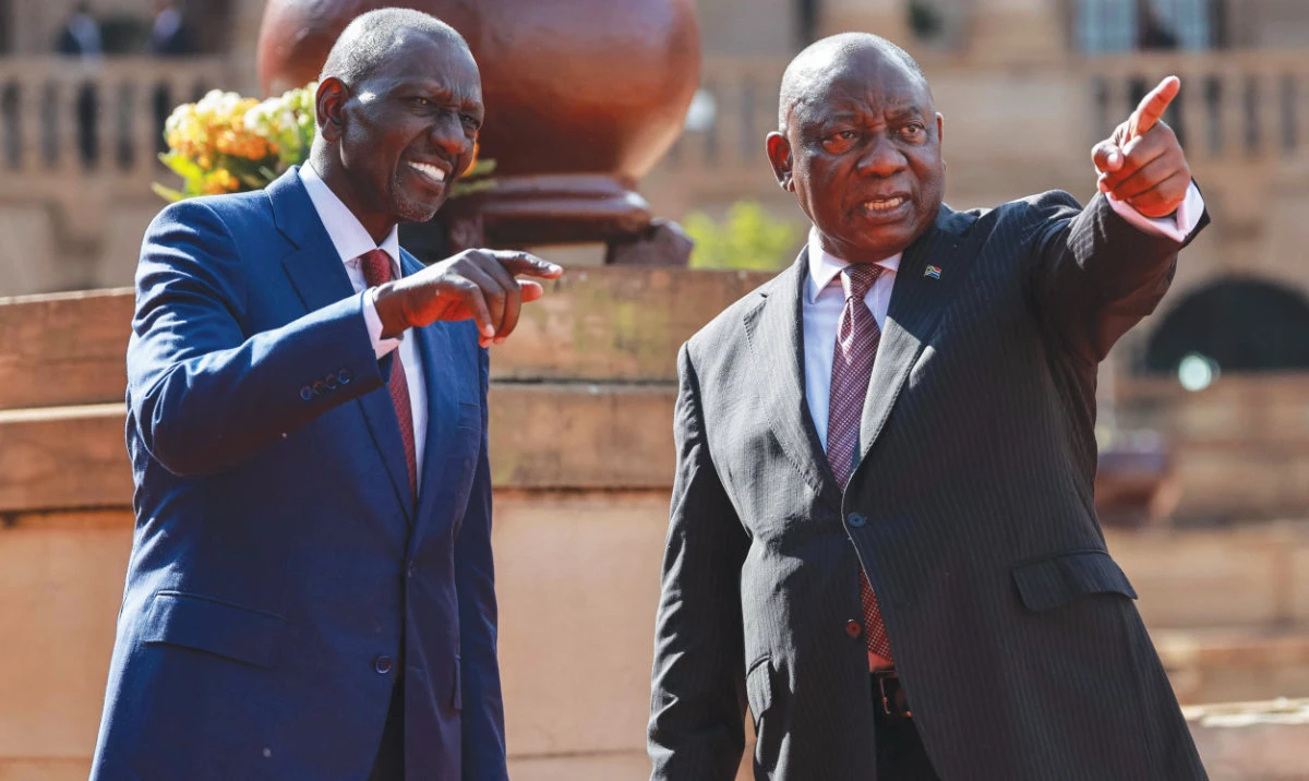 South Africa’s President Cyril Ramaphosa with Kenya’s President William Ruto in Pretoria on Thursday. (AFP)