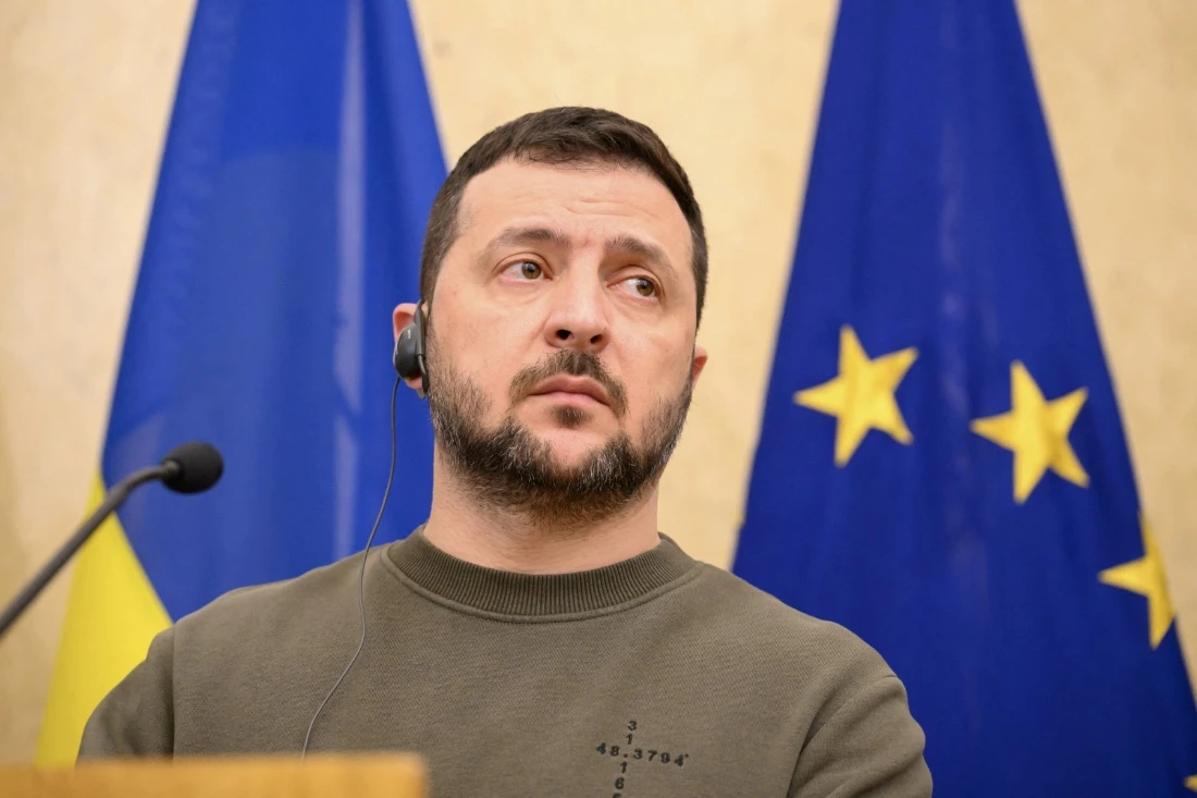 Ukraine's President Volodymyr Zelensky at a press conference in Tallinn, Estonia, 2024. (AFP)
