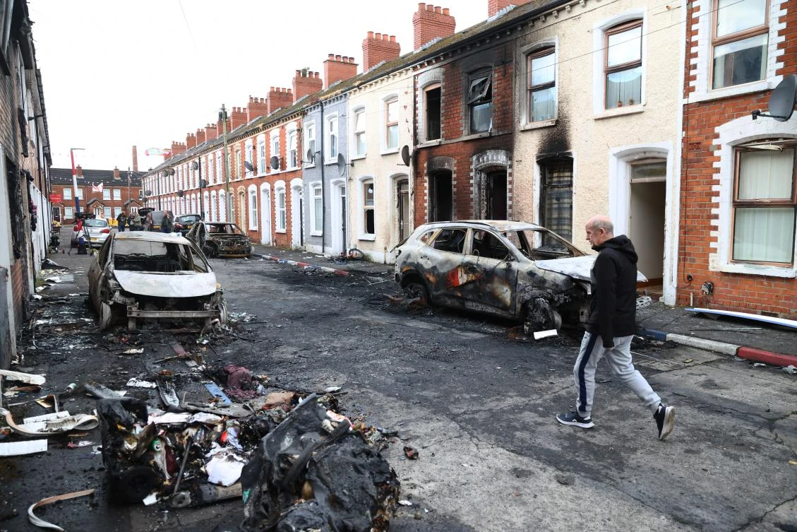 Anti-immigration rioting broke out late Tuesday, in east Belfast, Northern Ireland following a stabbing attack. (AFP)