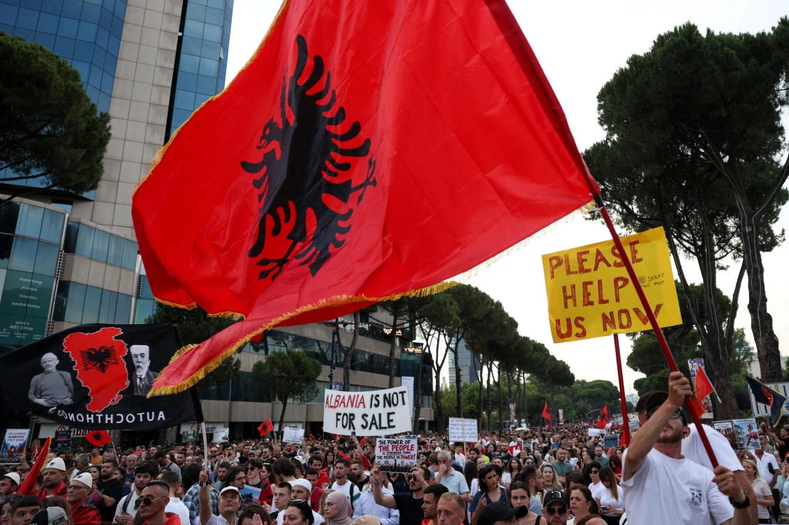 Thousands of Albanians protest Trump-linked resort project