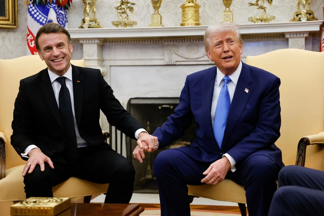 President Donald Trump meets with France's President Emmanuel Macron in the Oval Office of the White House in Washington, US. (AP)