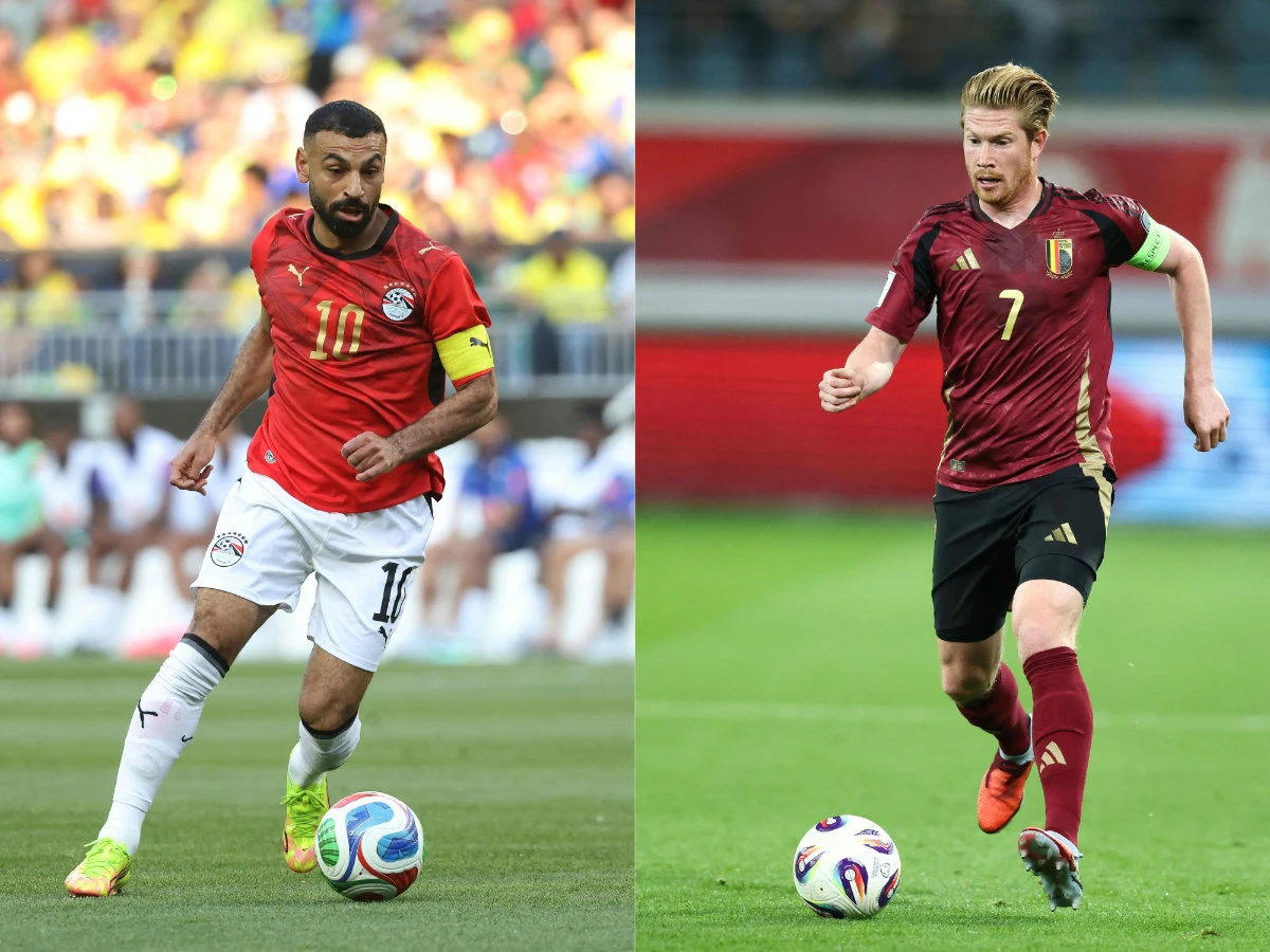 This combination of pictures created on June 13, 2026 shows Egypt's forward Mohamed Salah (L) in Cleveland on June 6, 2026 and Belgium's midfielder #7 Kevin De Bruyne in Ghent on October 10, 2025. (AFP)