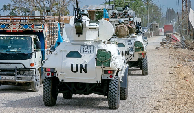 French peacekeeper vehicles serving with the United Nations Interim Force in Lebanon (UNIFIL) in April. (AFP/File)