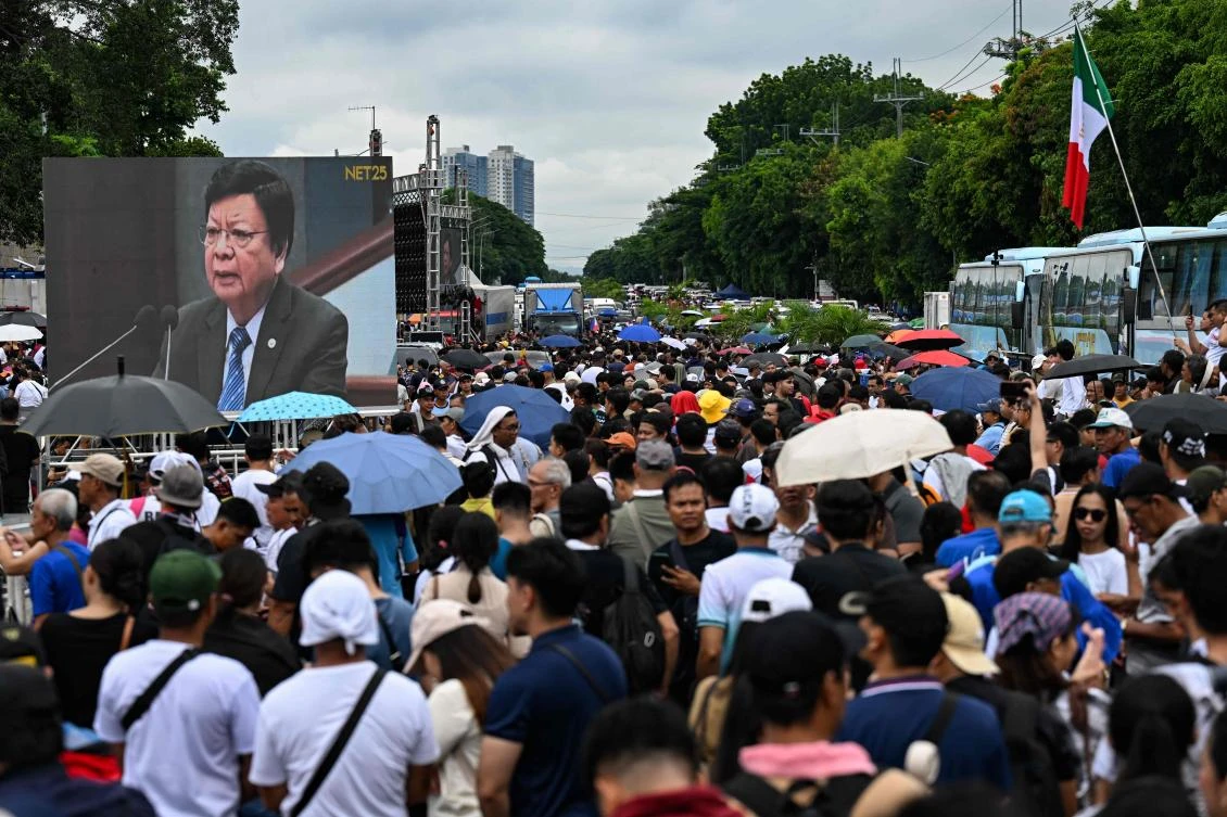 Thousands from Philippine sect protest pro-Duterte senator’s graft case