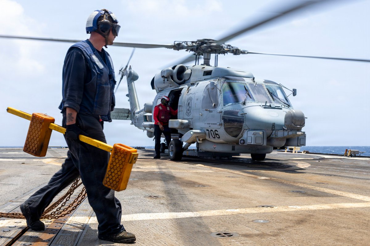 A Seahawk helicopter on the USS Delbert D Black. A Seahawk operating from the USS George HW Bush aircraft carrier made an emergency landing in the Arabian Sea Wednesday. (Centcom)