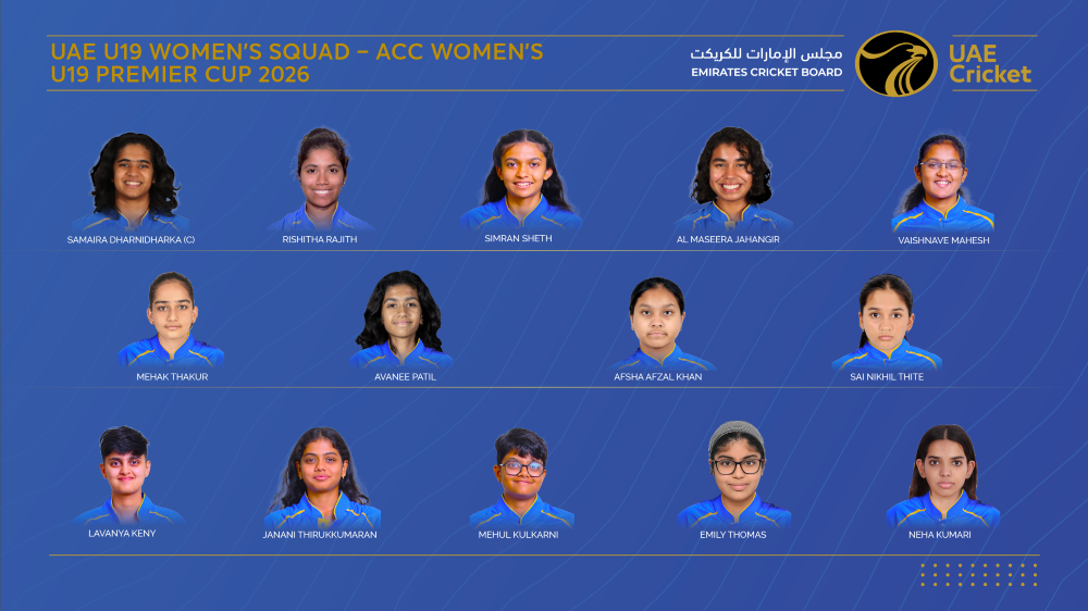 The UAE U-19 squad for the ACC Women's Premier Cup 2026. (Supplied)