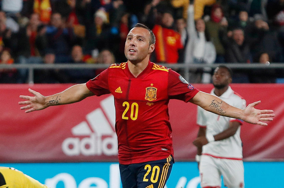 In this Friday Nov. 15, 2019 file photo, Spain’s Santi Cazorla celebrates after scoring his side’s second goal during their Euro 2020 Group F qualifying match against Malta at the Ramon de Carranza stadium in Cadiz, Spain. (AP/File)