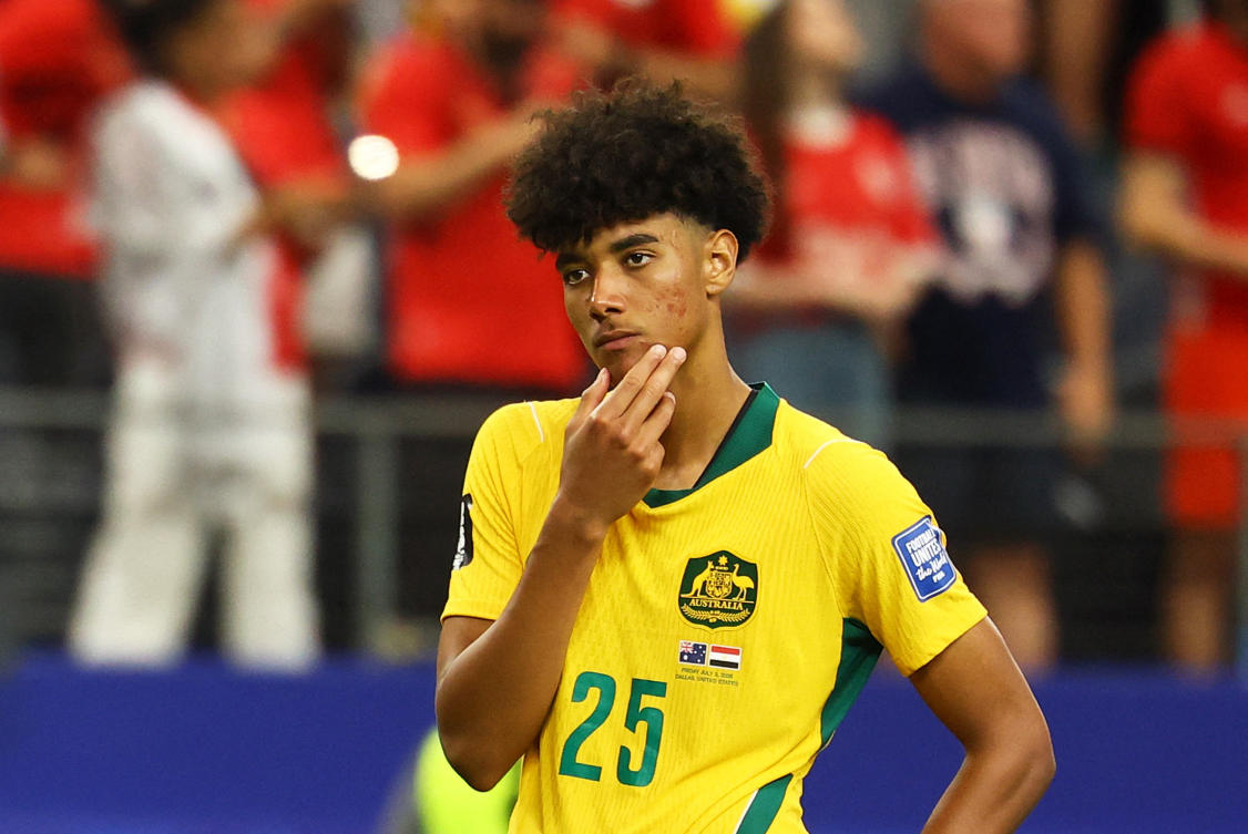 Australia’s Lucas Herrington looks dejected after the match as Australia were eliminated from the FIFA World Cup 2026 — Round of 32 — against Egypt — Dallas Stadium, Arlington, Jul. 3, 2026. (Reuters)