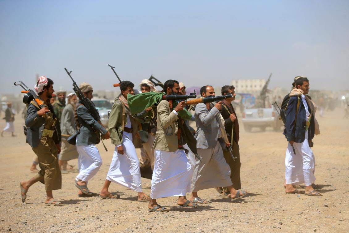 Armed Yemenis rally in solidarity with Lebanon and Iran on the outskirts of the Houthi-controlled capital Sanaa on July 2, 2026. (AFP file photo)