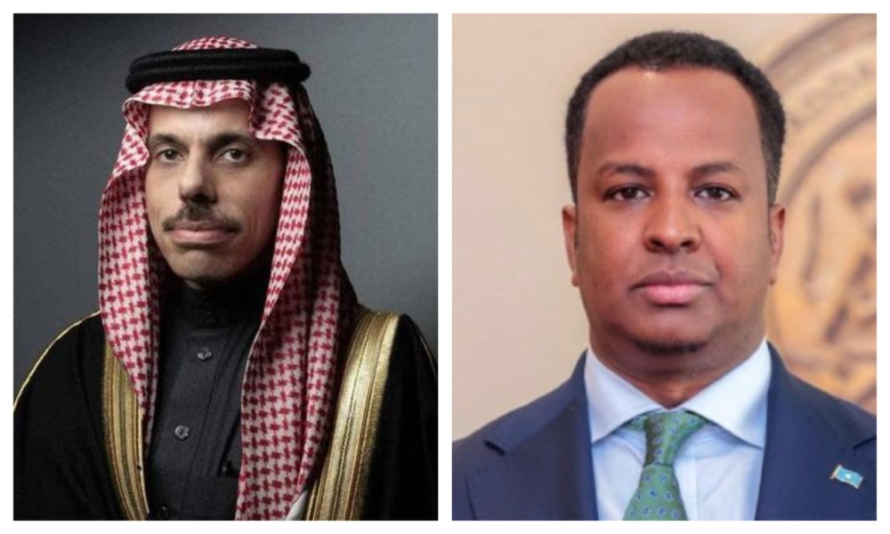 Saudi Foreign Minister Prince Faisal bin Farhan and his Somali counterpart Abdisalam Abdi Ali. (File/AFP/@MOFASomalia)