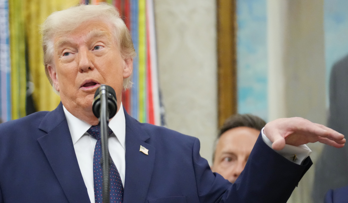 President Donald Trump speaks after ringing the opening bell for the New York Stock Exchange and the Nasdaq in the Oval Office at the White House, Monday, July 6, 2026, in Washington. (AP)