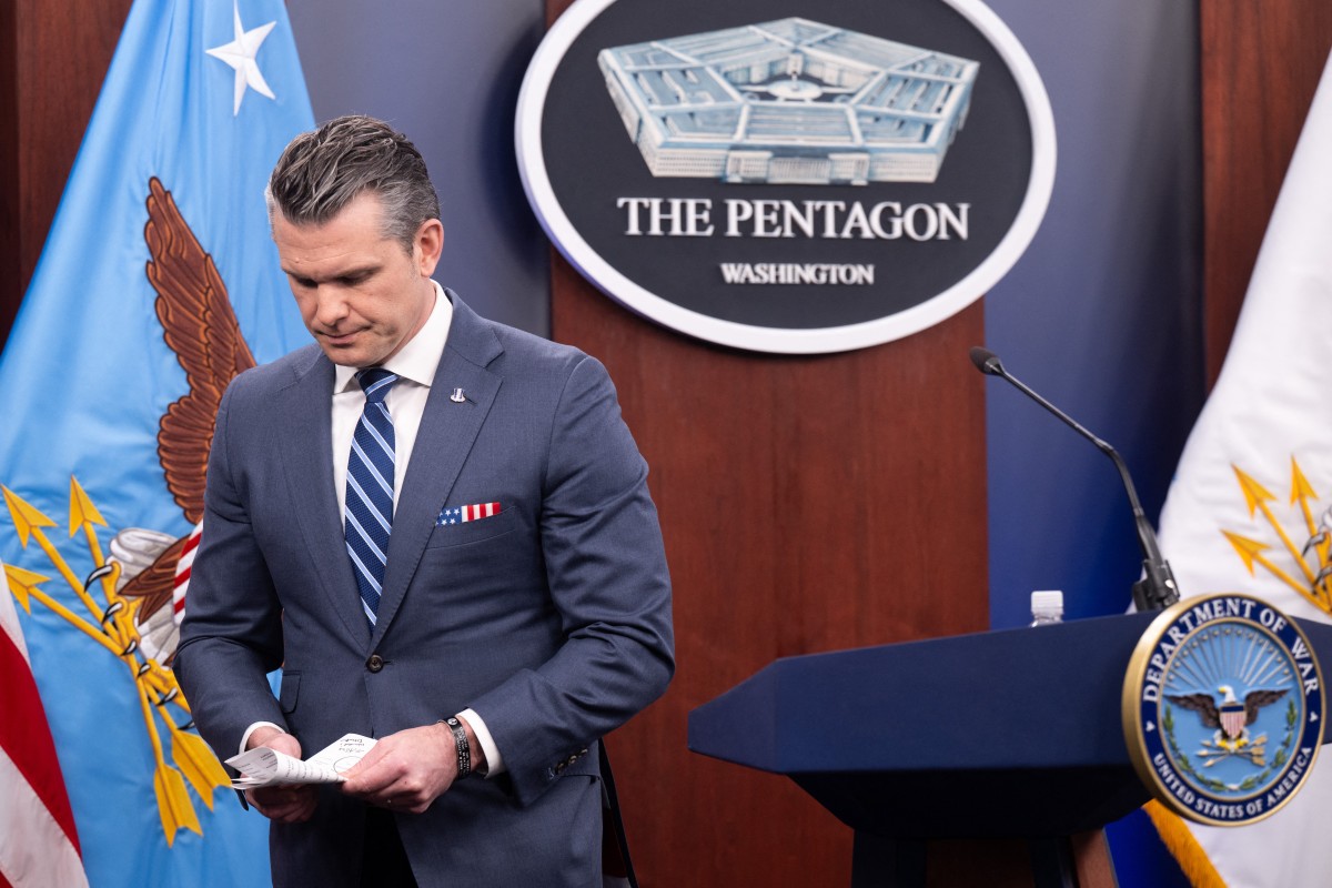US Secretary of Defense Pete Hegseth departs after speaking during a press briefing at the Pentagon in Washington, DC, US. (AFP)