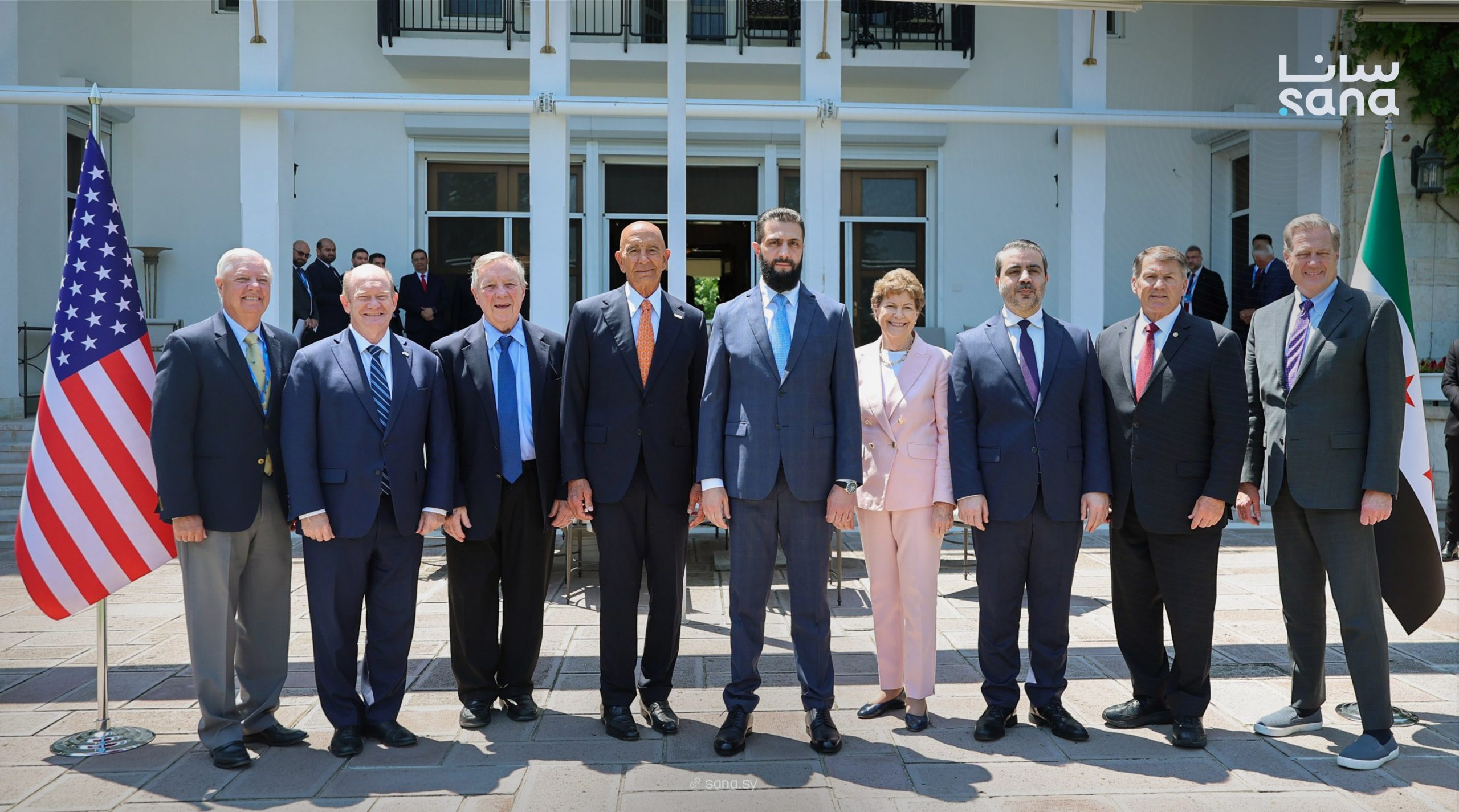 Syria’s Foreign Minister Asaad Al-Shaibani attended the meeting, while Sen. Jeanne Shaheen led the bipartisan US group, which included senators Chris Coons, Mike Rounds, Dick Durbin and Lindsey Graham, as well as representative Michael Turner. (SANA)