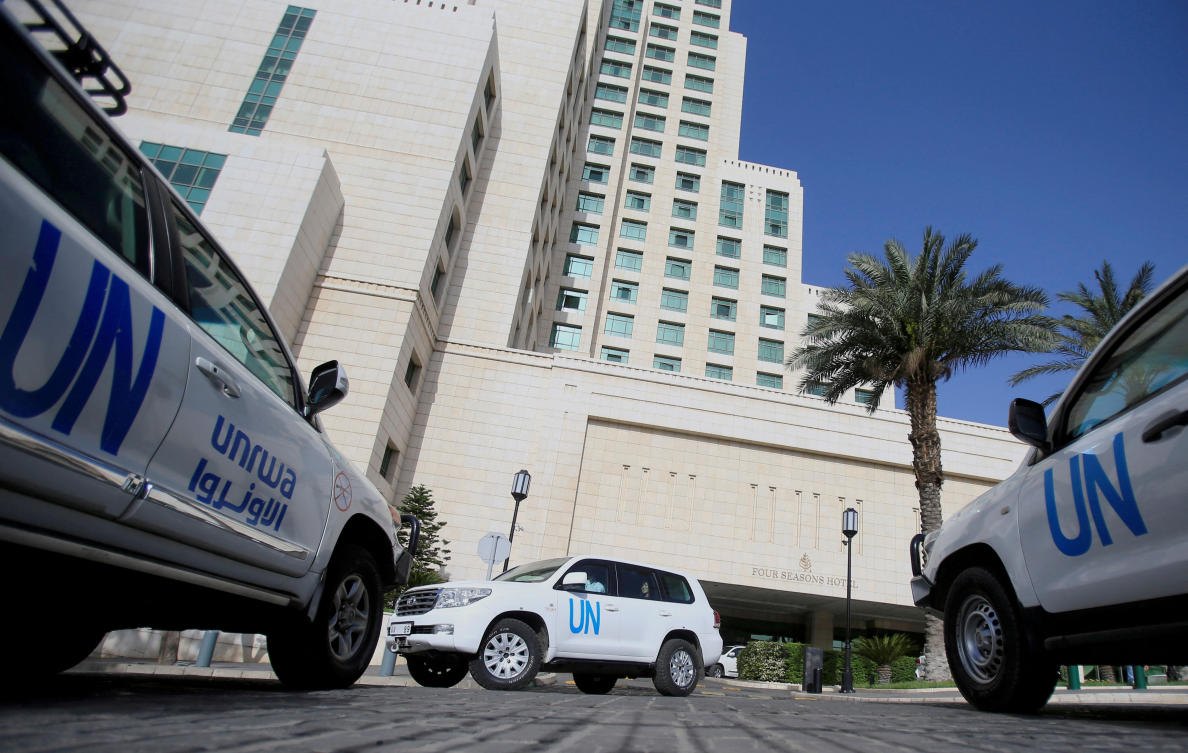 The United Nation vehicles carrying the Organization for the Prohibition of Chemical Weapons (OPCW) inspectors is seen in Damascus, Syria April 18, 2018. (Retuers/File)
