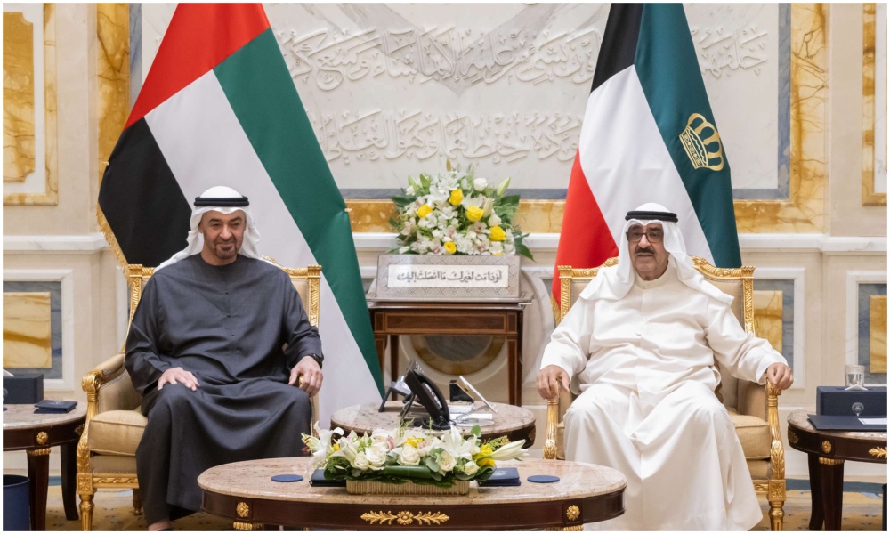 UAE President Sheikh Mohamed bin Zayed Al-Nahyan met on Thursday with Emir Sheikh Mishal Al-Ahmad Al-Jaber Al-Sabah. (Kuwait News Agency)