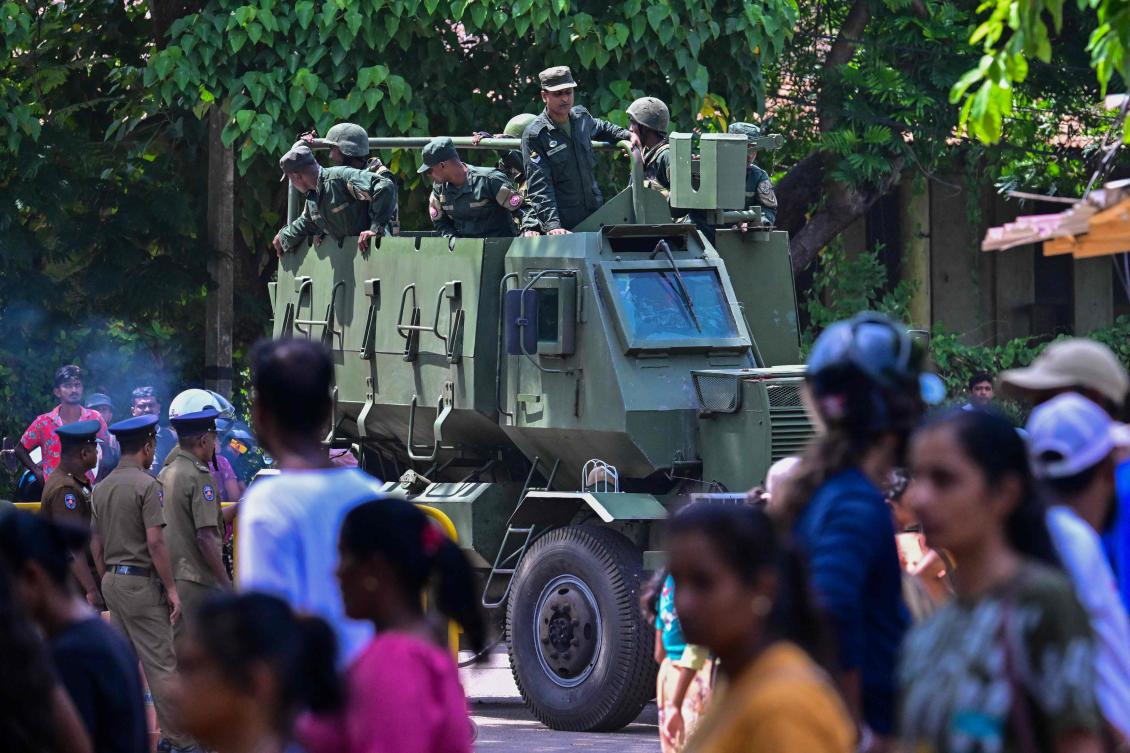 Army officers patrol near the Negombo prison on the outskirts of Colombo on July 7, 2026, following clashes between inmates of two drug gangs. (AFP)