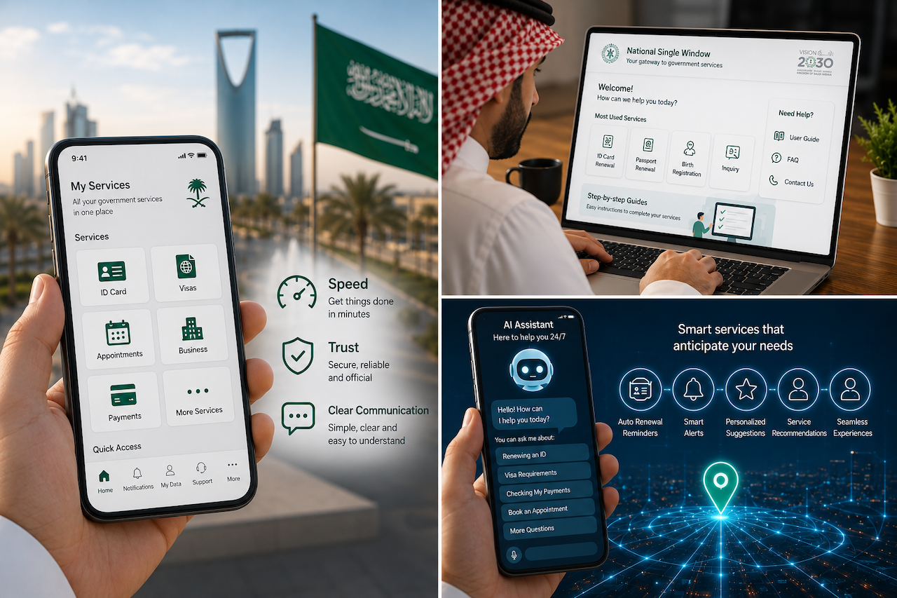 Saudi Arabia's government digital services are evolving beyond speed, with users increasingly prioritizing trust, clear communication and seamless access to essential public services. (AI-generated image)