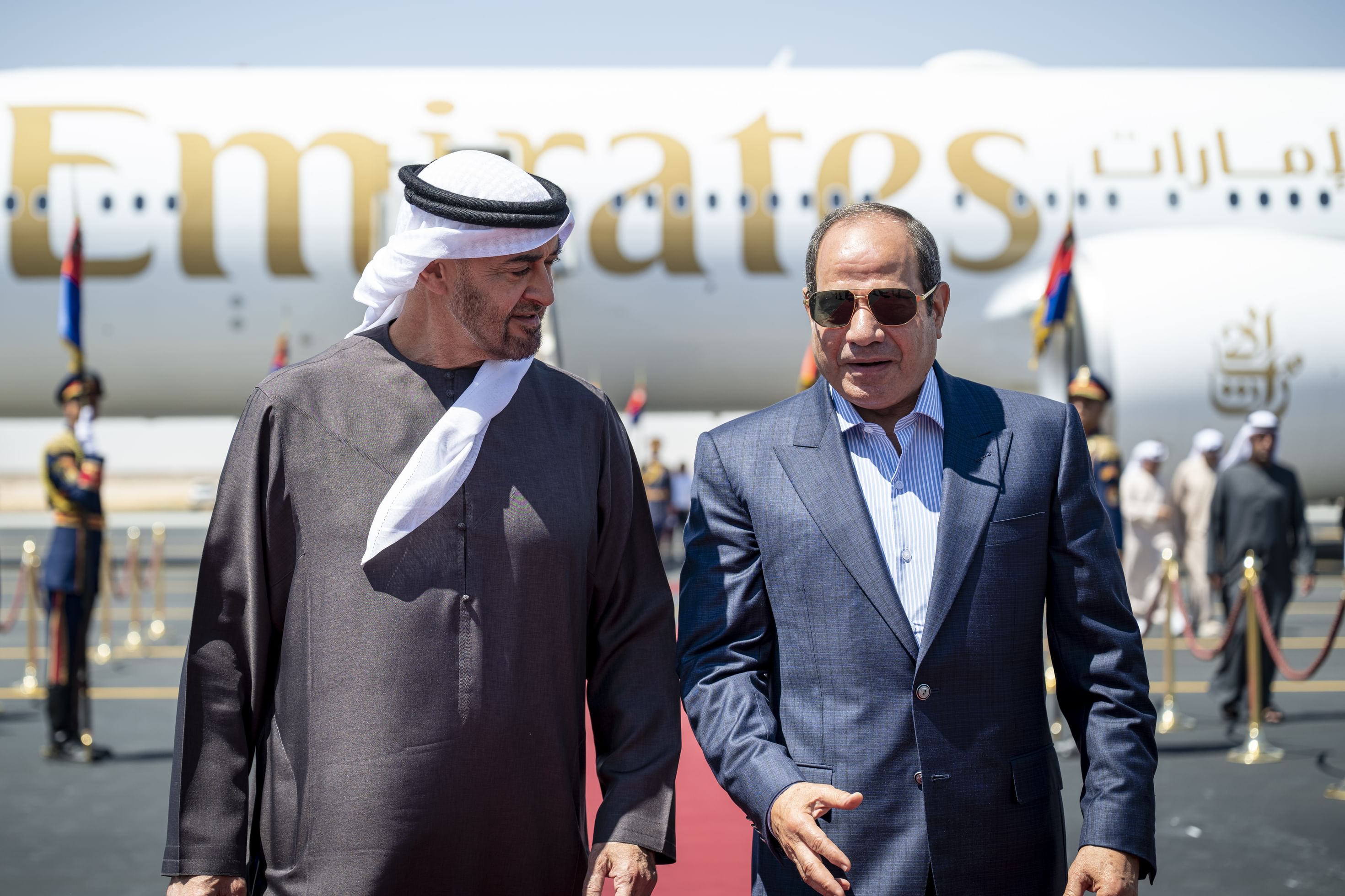 UAE President Sheikh Mohamed bin Zayed Al-Nahyan and Egyptian President Abdel Fattah El-Sisi discussed ongoing efforts to address developments in the Middle East. (WAM)