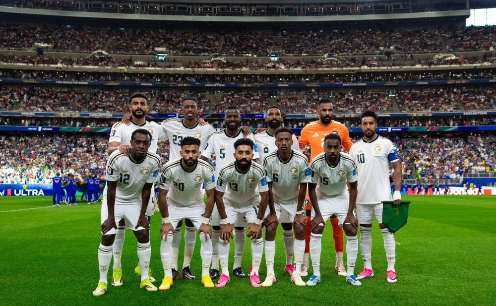 The Saudi national team before the match against Cape Verde. (X/@SaudiNT_EN)